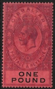 1912 Gibraltar SG.85 £1 dull purple and black/red lightly mounted mint.