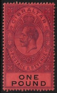1912 Gibraltar SG.85 £1 dull purple and black/red lightly mounted mint.