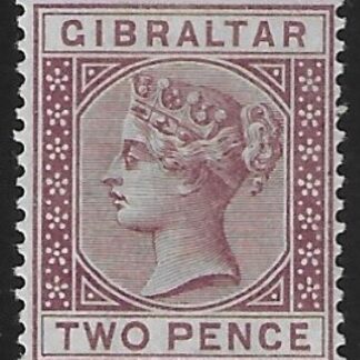 1886  Gibraltar SG.10  2d brown-purple lightly mounted mint.