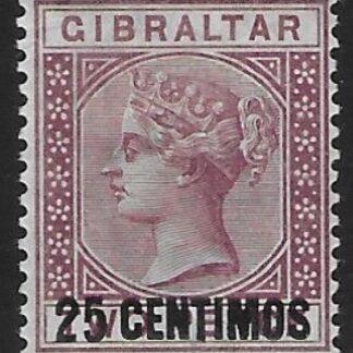 1889  Gibraltar  SG.17 25c on 2d brown-purple mounted mint.