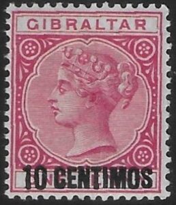 1889 Gibraltar SG.16 10c on 1d rose mounted mint.
