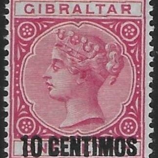 1889  Gibraltar  SG.16  10c on 1d rose mounted mint.