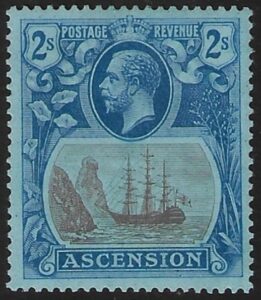 1924-33 Ascension Island SG.19 2/- grey-black and blue/blue. lightly mounted mint.