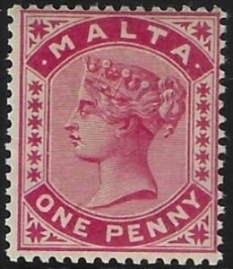 1885-90 Malta SG.21 1d rose perf 14 Crown CA U/M (MNH)