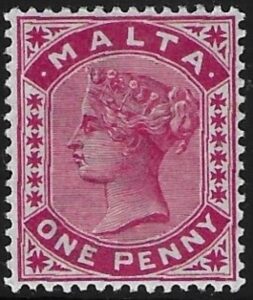 1885-90 Malta SG.22 1d carmine Perf 14 Crown CA. very lightly mounted.