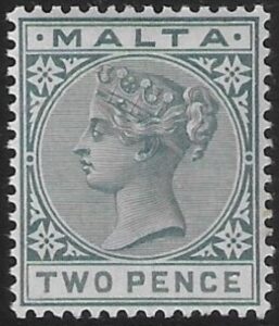 1885-90 Malta SG.23 2d grey perf 14 crown CA U/M (MNH)