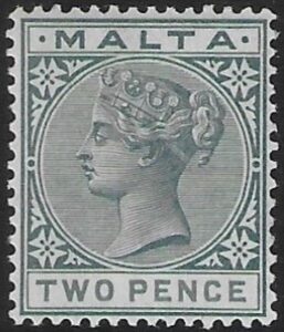 1885-90 Malta SG.23 2d grey perf 14 crown CA U/M (MNH)