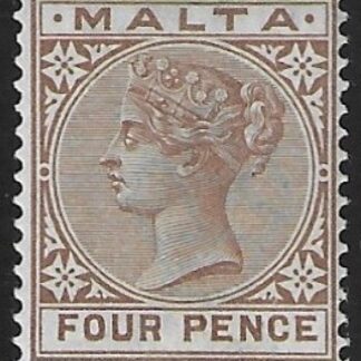 1885-90  Malta  SG.27  4d brown  perf 14 crown CA  U/M (MNH)