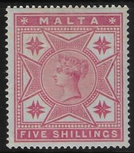1886 Malta SG.30 5/- rose mounted mint