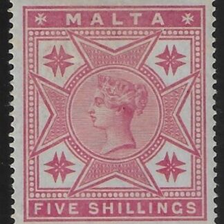 1886  Malta  SG.30  5/- rose  mounted mint