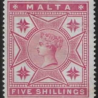 1886  Malta  SG.30  5/- rose  mounted mint