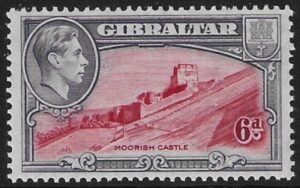 1942 Gibraltar  SG.126b   6d carmine and grey-violet  perf 13  U/M (MNH)