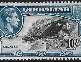 1943 Gibraltar  SG.130a   10/-  black and blue  perf 13  U/M (MNH)