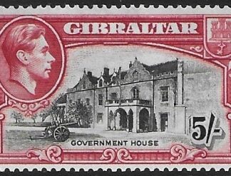 1938 Gibraltar  SG.129   5/- black and carmine perf 14  very lightly mounted.