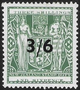 New Zealand - Arms F187  3/6d on 3/6d grey-green.  lightly mounted mint.