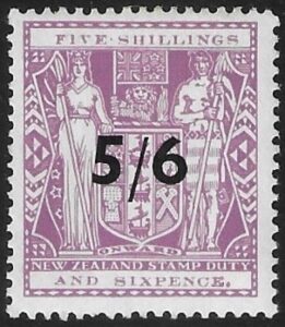 New Zealand - Arms F188  5/6d on 5/6d  lilac.  lightly mounted mint.
