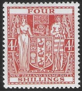 New Zealand - Arms F148 4/- red. lightly mounted mint.