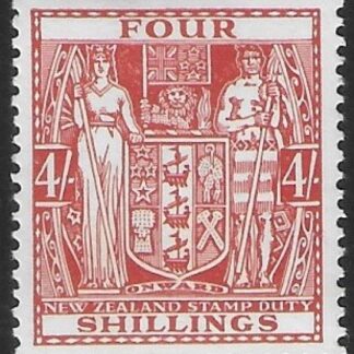 New Zealand - Arms F148  4/-  red.  lightly mounted mint.