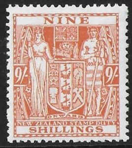 New Zealand - Arms F154 9/- brown-orange. lightly mounted mint.