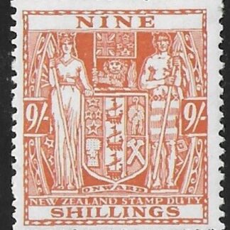 New Zealand - Arms F154  9/- brown-orange.  lightly mounted mint.