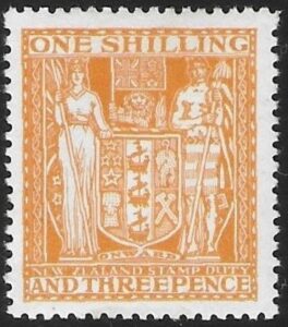 New Zealand - Arms F146 1/3d orange-yellow lightly mounted mint.