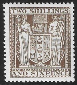 New Zealand - Arms F147 2/6d deep brown mounted mint.