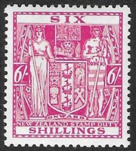 New Zealand - Arms F150 6/- carmine-rose mounted mint.