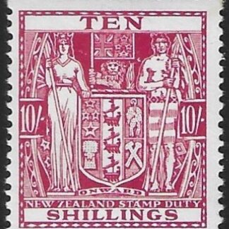 New Zealand - Arms F155  10/- carmine-lake   lightly  mounted mint.