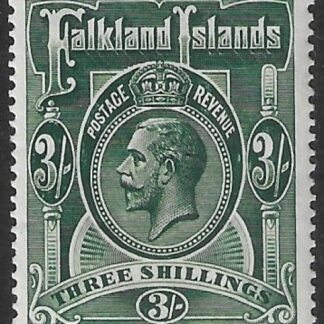 1912 Falkland Islands.  SG.66  KGV. 3/- slate green.  mounted mint.