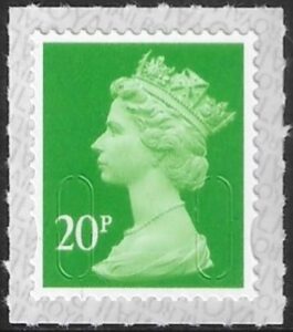 U2924 20p bright green 2B M20L  SBP s/L Walsall U/M (MNH)