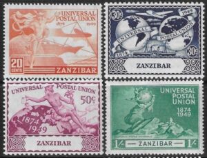 1949  Zanzibar SG.335-8  Universal Postal Union  set 4 values U/M (MNH)