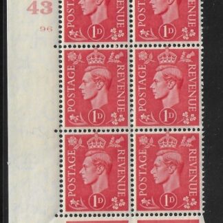 1941 1d pale scarlet - Q5 (=SG.486)  Cyld. 96 no dot control N43 perf 5(E/I)  U/M