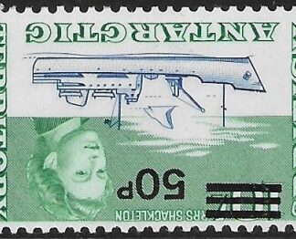 1971 British Antarctic Territories. SG.37w 50p on 10/- ultramarine & emerald. inverted wmk. U/M (MNH)
