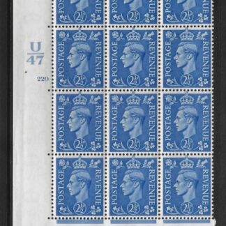 1941 2½d light ultramarine Q14 (SG.489)  Cyld. 220 no dot control U47   perf E/I  U/M