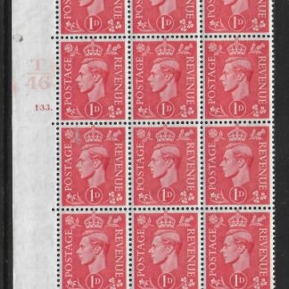 1941 1d pale scarlet  Q5 (SG.486)  Cyld. 133 dot. control T46 perf E/I  U/M