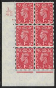 1941 1d pale scarlet  Q5 (SG.486)  Cyld. 78 no dot. control L42 perf E/I  M/M
