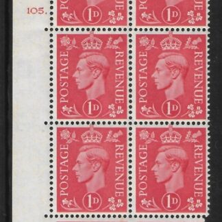1941 1d pale scarlet  Q5 (SG.486)  Cyld. 105  dot. control O44 perf E/I  U/M