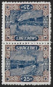 1921 SAAR SG.56a 25pf blue and brown 'tete beche' pair. U/M (MNH)