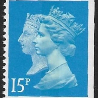 SG.1475  15p bright blue CB imperf Top & Right. Walsall ex booklet JA1. U/M (MNH)