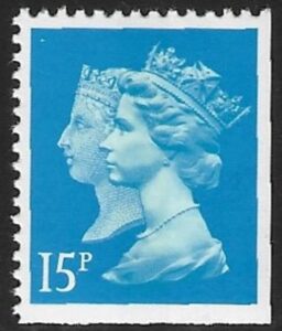 SG.1475  15p bright blue CB imperf Bottom & Right. Walsall. ex booklet JA1  U/M (MNH)