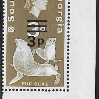 1977 South Georgia SG.58w  3p on 3d bistre watermark inverted  U/M (MNH)