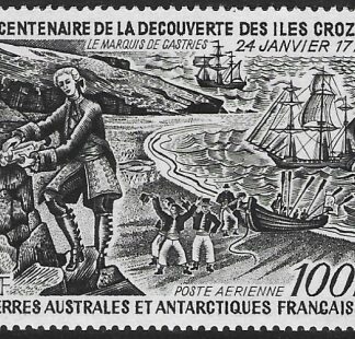 1972  French Antarctic  SG.78 100f black.  Landing on Crozet Islands. U/M (MNH)