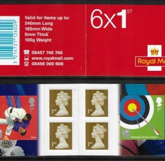 2010  PM21  6 x 1st. Olympics No 1. Judo and Archery. (SG.3020 & 3021) + 4  Machin's (no date code).