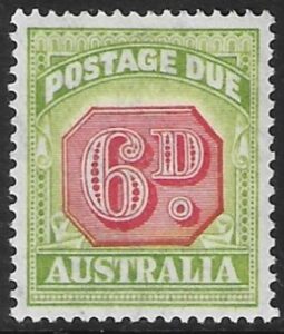 1938 Australia SG. D117 6d carmine & green -  post due M/M