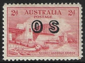 1932 Australia SG.0134 2d scarlet overprinted 'OS' very lightly mounted mint.