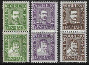 1924 Denmark SG.218B-23B 300th Anniv. of Danish Post. (head facing right). U/M (MNH)