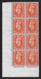 1951 ½d pale orange Q3 (SG.503) cylinder 151 no dot perf E/I U/M