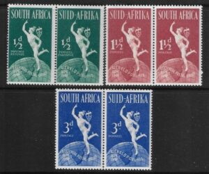 1949 South Africa. SG.128-30 Universal Postal Union set 4 values U/M (MNH)