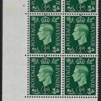 1937 ½d green  Q1 (SG.462)  Cyld.6 no dot. control A37 perf E/I  U/M