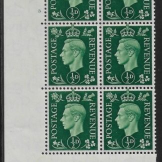 1937 ½d green  Q1 (SG.462)  Cyld.3 no dot. control A37 perf E/I  U/M